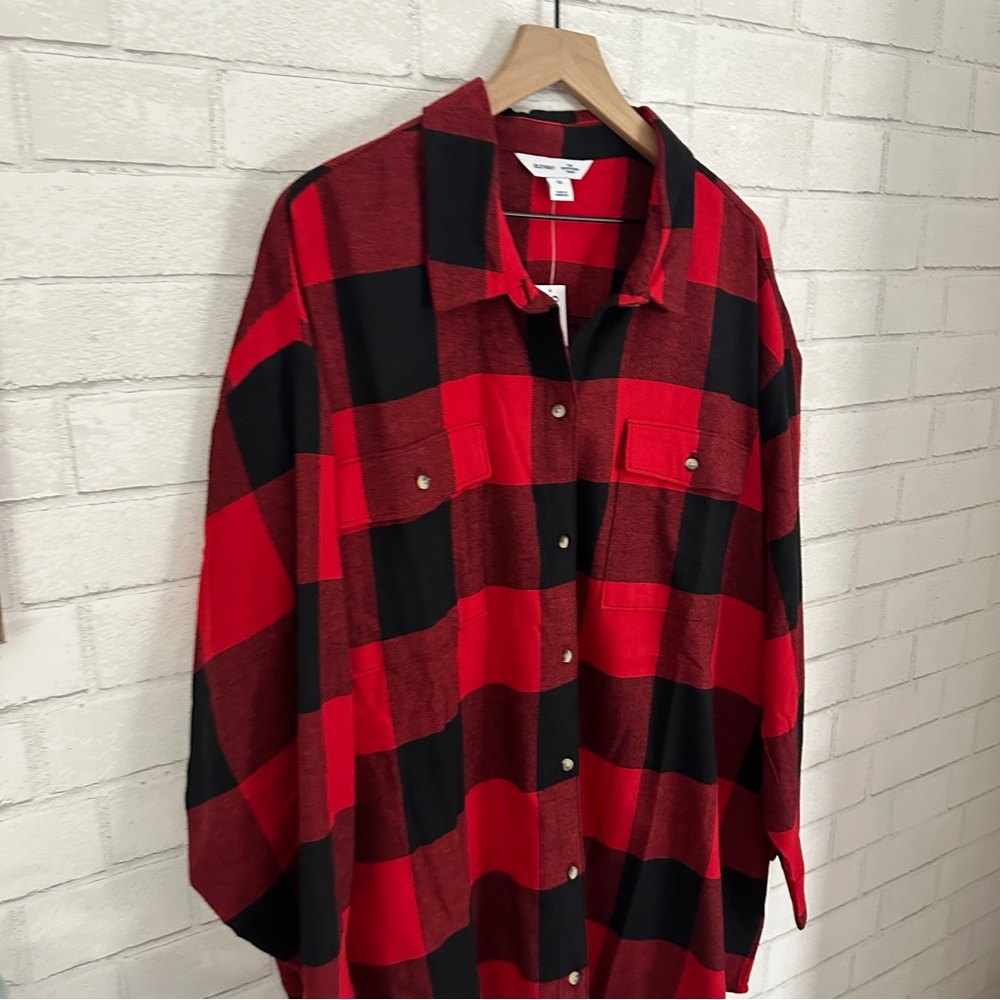 OLD NAVY Red & Black The Boyfriend Plaid Flannel Shirt - Picture 4 of 9